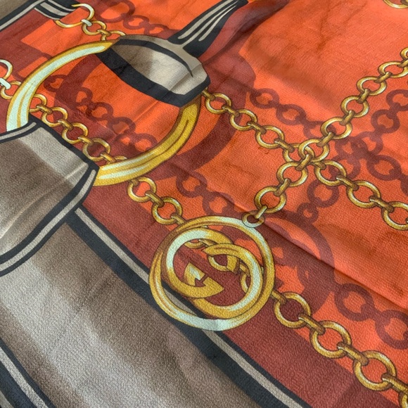Accessories - Orange and Brown Chain Print Scarf
